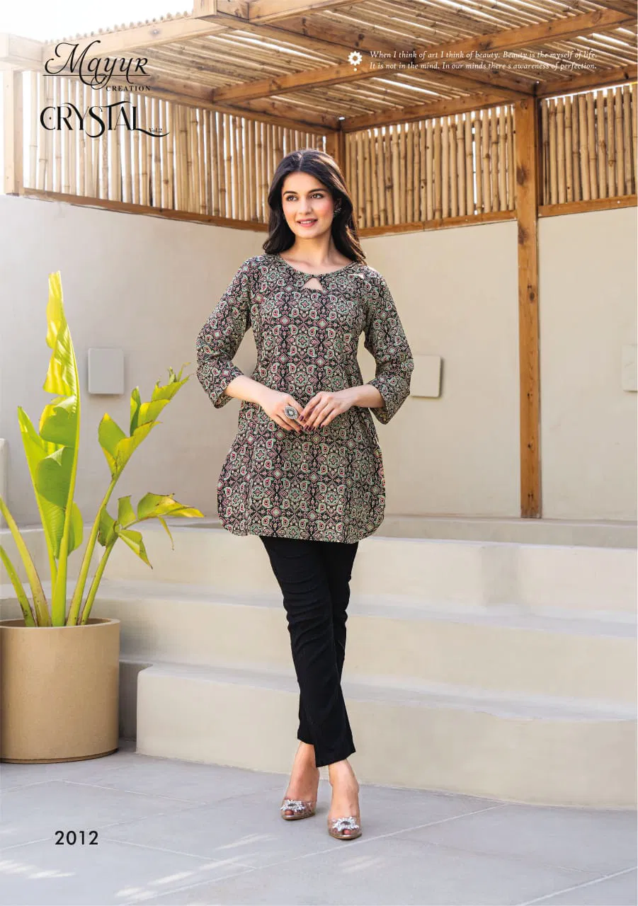 Crystal Vol 2 By Mayur Daily Wear Printed Cotton Tunic Ladies Top Wholesale Online
